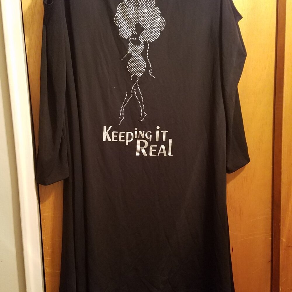 Ashro Keep It Real Black Tunic Top Large (NWOT)